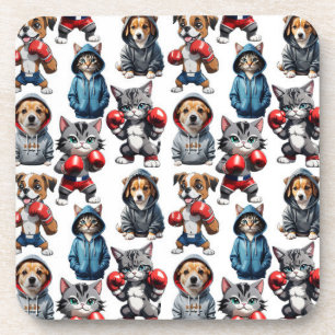 Grappig Boksen Kat Hond Patroon Design Bier Onderzetter