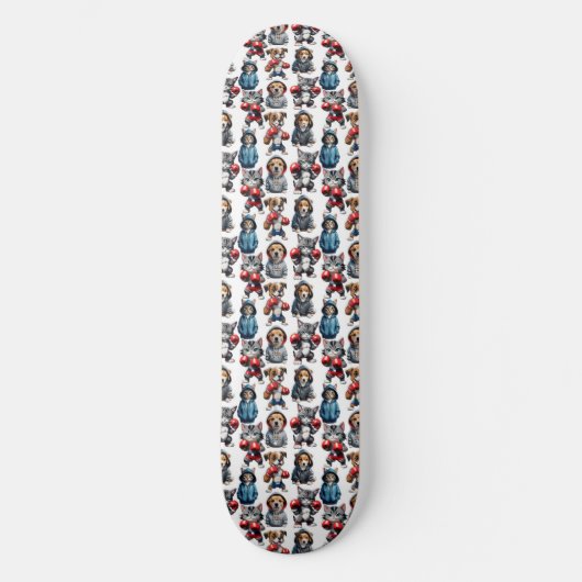 Grappig Boksen Kat Hond Patroon Design Persoonlijk Skateboard (Voorkant)