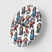 Grappig Boksen Kat Hond Patroon Design Ronde Klok (Hoek)