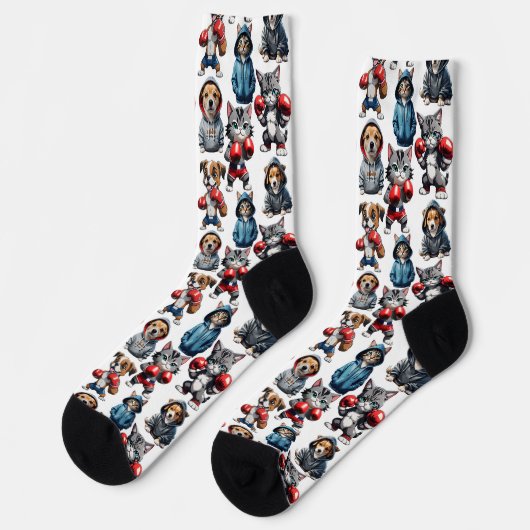 Grappig Boksen Kat Hond Patroon Design Sokken (Links)