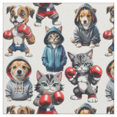 Grappig Boksen Kat Hond Patroon Design Stof (Close Up)