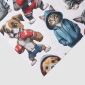 Grappig Boksen Kat Hond Patroon Design Tissuepapier (Detail)