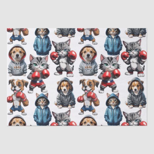 Grappig Boksen Kat Hond Patroon Design Tissuepapier (Voorkant)
