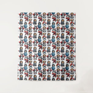 Grappig Boksen Kat Hond Patroon Design Wandkleed