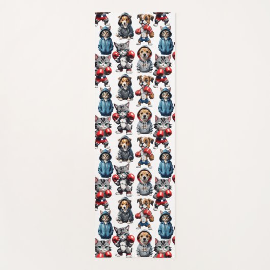 Grappig Boksen Kat Hond Patroon Design Yogamat (Voorkant)