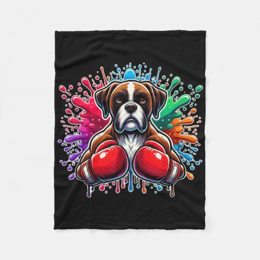 Grappig Boksen Kickboksen Lover Boxer Dog Paint Sp Fleece Deken (Voorkant)