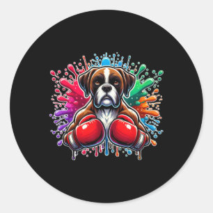 Grappig Boksen Kickboksen Lover Boxer Dog Paint Sp Ronde Sticker