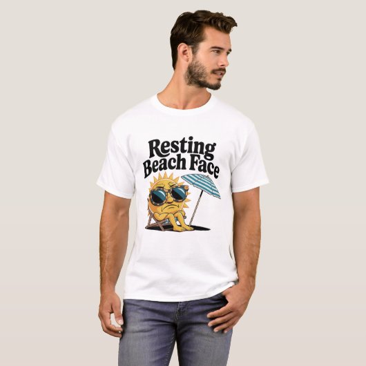 Grappig Bold White Resting Beach Face Summer T-shirt (Voorkant volledig)