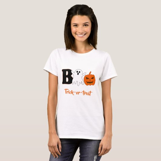 Grappig Boo Halloween Vrouwen T-shirt (Voorkant volledig)
