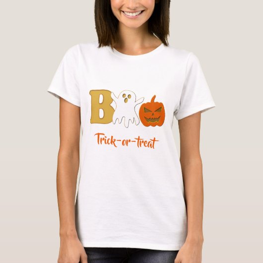 Grappig Boo Halloween Vrouwen T-shirt (Voorkant)