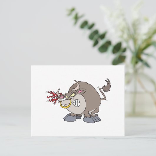 Grappig boos bull cartoon karakter briefkaart (Staand voorkant)