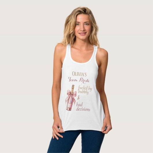 Grappig Borrelend Roze Gouden Team Bruid Tanktop (Volledige Voorkant)