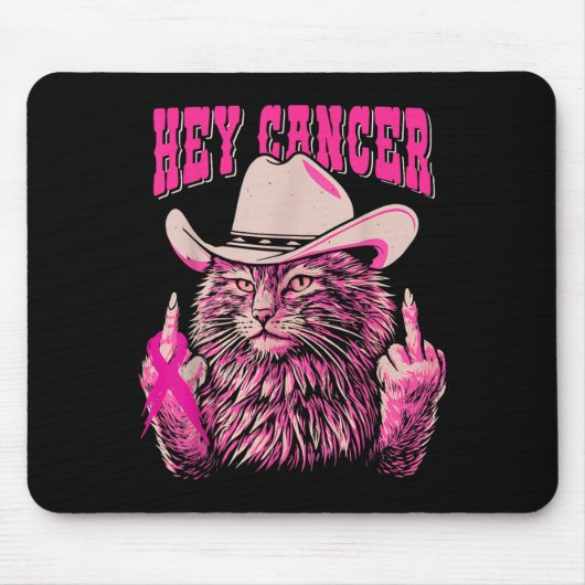 Grappig Borstkanker Bewustzijn Western Roze Kat Wo Muismat (Voorkant)