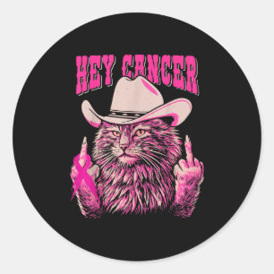Grappig Borstkanker Bewustzijn Western Roze Kat Wo Ronde Sticker