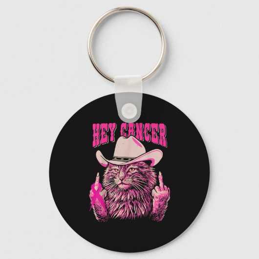 Grappig Borstkanker Bewustzijn Western Roze Kat Wo Sleutelhanger (Voorkant)
