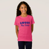Grappig "BOSSY Big Sister" met blauwe tekst T-shirt (Voorkant volledig)