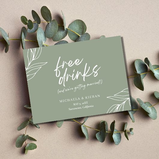 Grappig botanische, vrije Drinken die de datum bew Aankondigingskaart