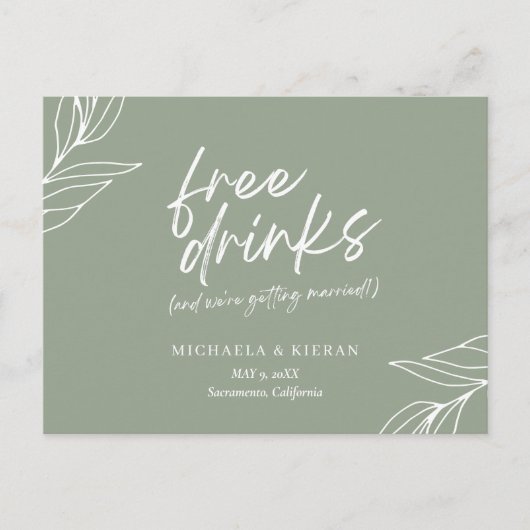 Grappig botanische, vrije Drinken die de datum bew Aankondigingskaart (Voorkant)