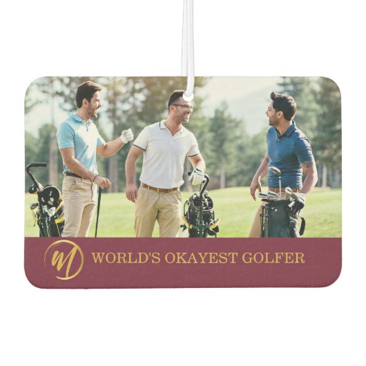 Grappig Bourgondisch Monogram Golf Foto Luchtverfrisser (Voorkant)