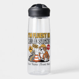 Grappig Bouw Bulldog Cartoon Wegbord Waterfles
