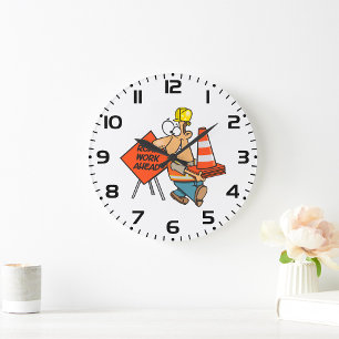 Grappig Bouwvakker Wegwerk Vooruit Bord Grote Klok