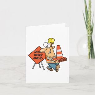 Grappig Bouwvakker Wegwerk Vooruit Bord Kaart