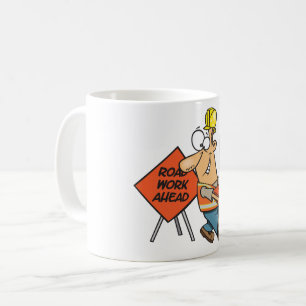 Grappig Bouwvakker Wegwerk Vooruit Bord Koffiemok