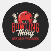 Grappig bowlen, het is een bowling ding dat je nie ronde sticker (Voorkant)