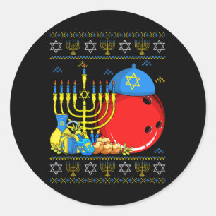 Grappig Bowlen LL Menorah en Dreidel Lelijke Chano Ronde Sticker