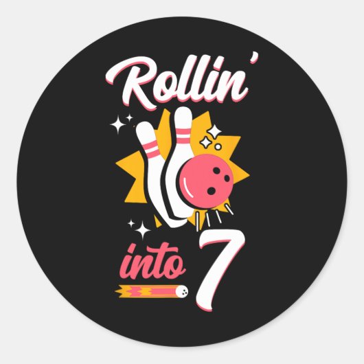 Grappig Bowling 7e verjaardag Rollin' Into 7 Ronde Sticker (Voorkant)