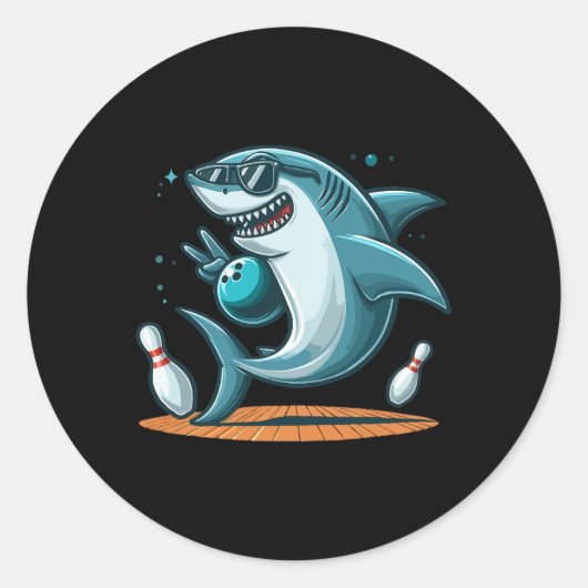 Grappig Bowling Graphic Shark Bowling Design Grapp Ronde Sticker (Voorkant)