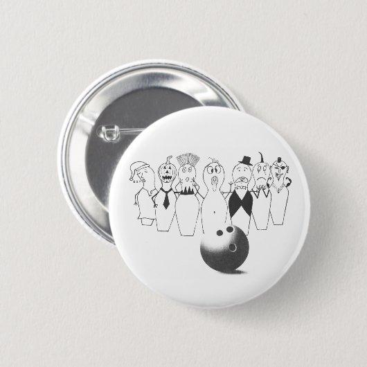 Grappig bowlingpinkarakters. ronde button 5,7 cm (Voorkant /achterkant)