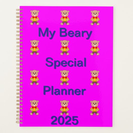 Grappig Bowtie Beer op Roze Planner (Voorkant)