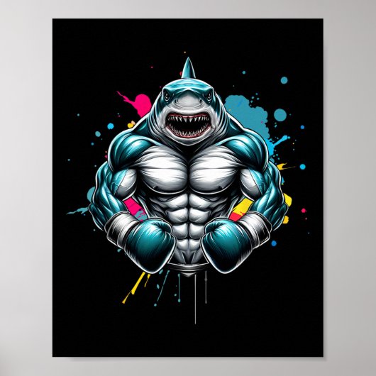 Grappig Boxer Shark Boxing Geweldig Voor Boksen Li Poster (Voorkant)