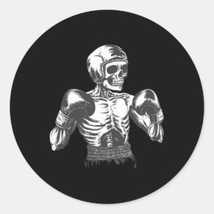 Grappig Boxer skelet met bokshandschoenen vechten Ronde Sticker