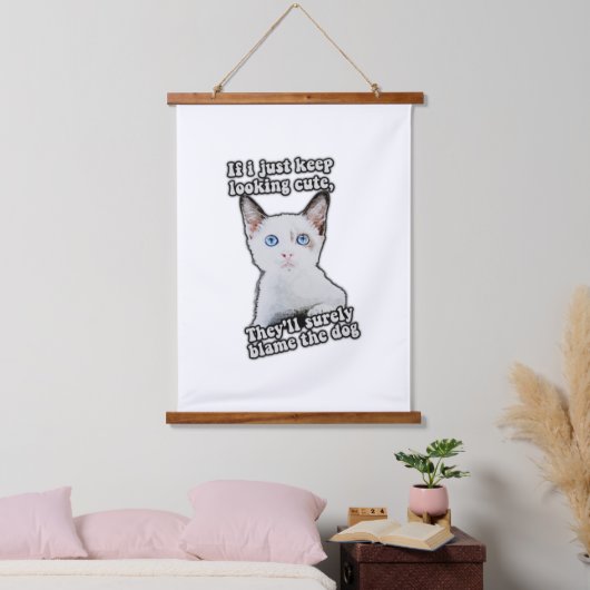 Grappig boze kat-meme voor katten en katteneigenaa hangend wandkleed (Slaapkamer)