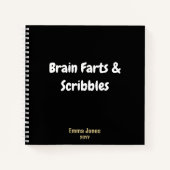 Grappig "Brain Farts & Scribbles" Zwart Monogram Notitieboek (Voorkant)