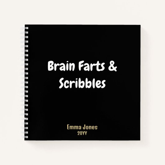 Grappig "Brain Farts & Scribbles" Zwart Monogram Notitieboek (Voorkant)