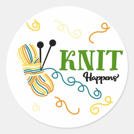 Grappig breien gezegde Knit Happens - Crafters Ronde Sticker (Voorkant)