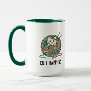 Grappig Breien Kat Garen Art "Knit Happens" Print Mok