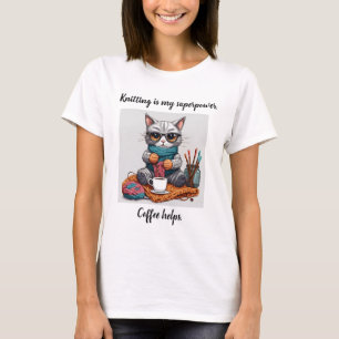 Grappig Breien tshirt Superpower Cat