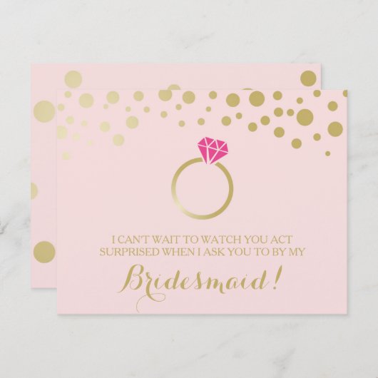 Grappig BRIDESMAID VOORSTEL kaart ~ Pink & Faux Go (Voorkant / Achterkant)
