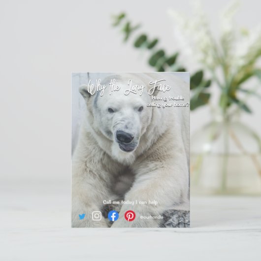 grappig briefkaart lang wit beer (Staand voorkant)