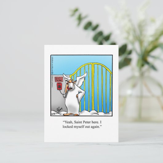 Grappig Briefkaart "St. Peter Locked Out" (Staand voorkant)