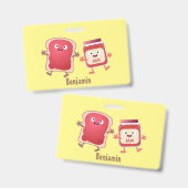 Grappig brood en jam cartoonpersonages badge (Voor- en achterkant)