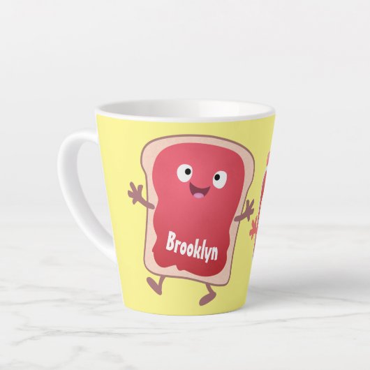 Grappig brood- en tekenfilmfiguren latte mok (Linkerhoek)