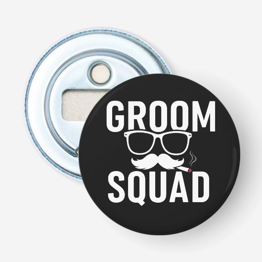 Grappig bruidegom team trouwfeest ontwerp button flesopener (Voorkant)