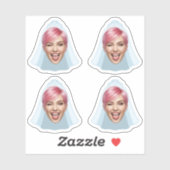 Grappig bruidsgezicht – aangepaste foto met sluier sticker (Vel)