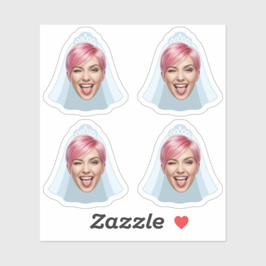 Grappig Bruidsgezicht – Aangepaste Foto met Sluier Sticker (Vel)