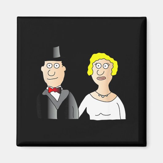 Grappig bruidspaar bruidegom en bruid cartoon magneet (Voorkant)